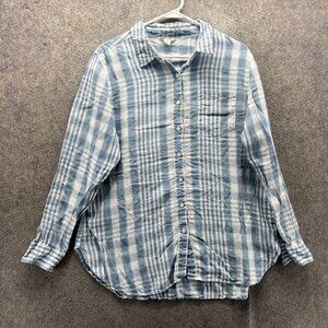 L.L. Bean Shirt Mens Large Blue Plaid Long Sleeve Button Front Lightweight